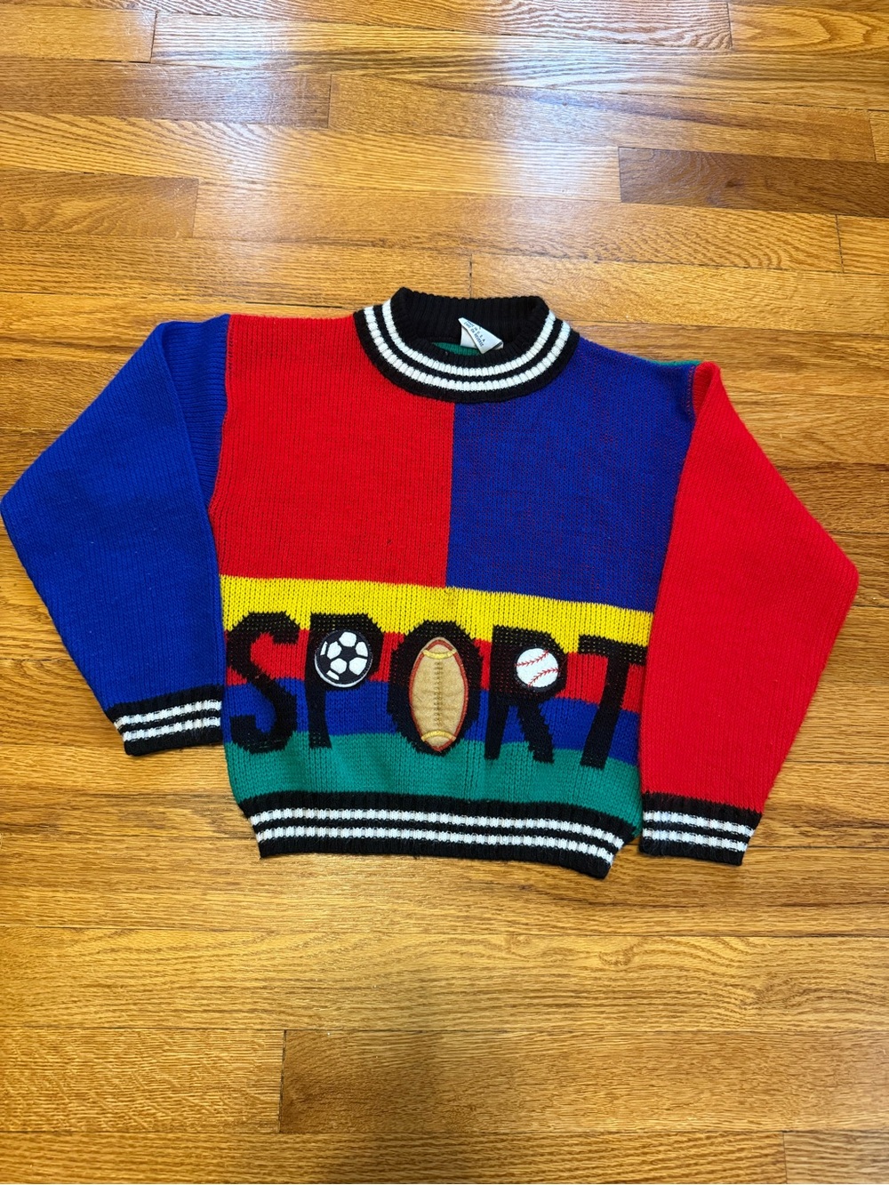 Vintage 80s Sports Sweater, Cute Colorblock Colorful Kids Youth Small Soccer